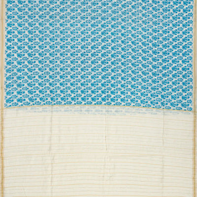 Taupe Handloom Chanderi Cotton Saree With Printed Blue Floral Motifs