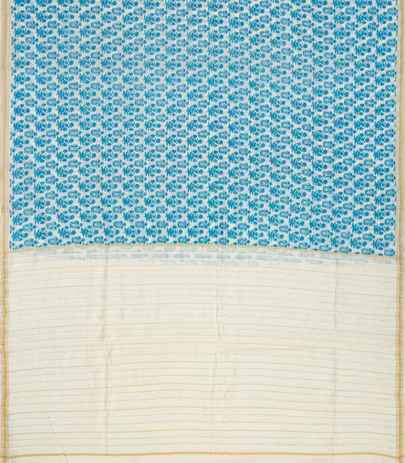 Taupe Handloom Chanderi Cotton Saree With Printed Blue Floral Motifs
