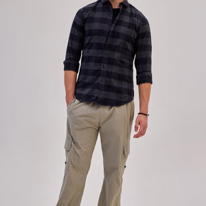 Charcoal Grey Checks Slim Fit Shirt