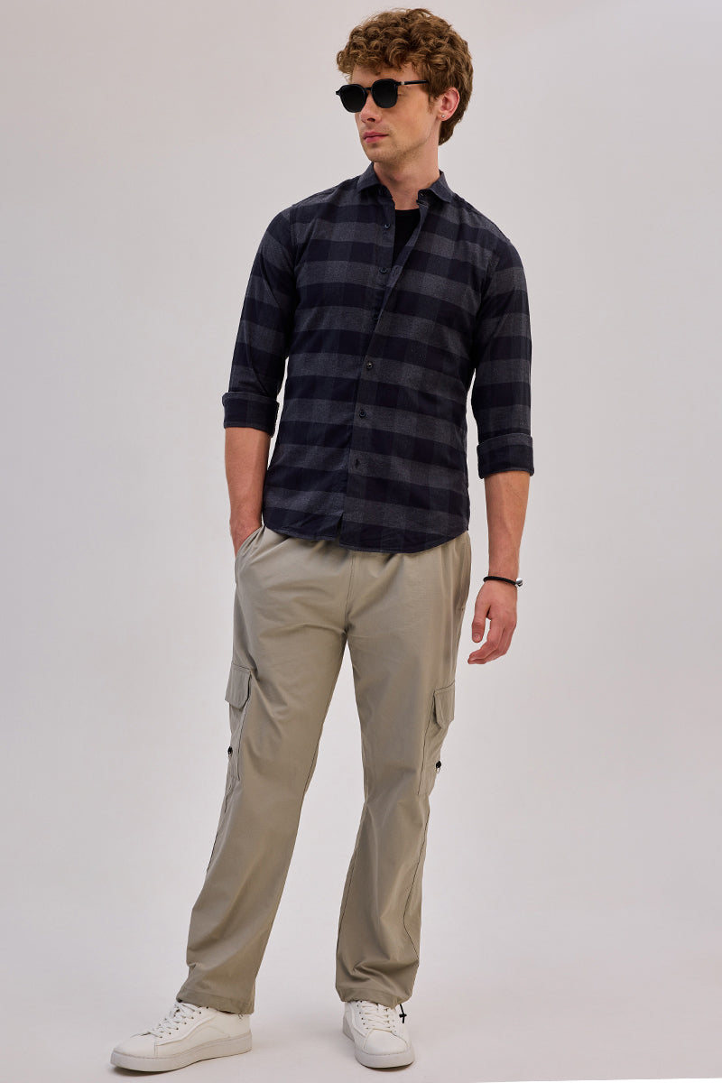 Charcoal Grey Checks Slim Fit Shirt