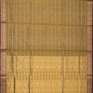 Beige Handloom Silk Cotton Saree With Zari Stripes