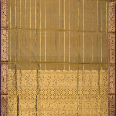 Beige Handloom Silk Cotton Saree With Zari Stripes