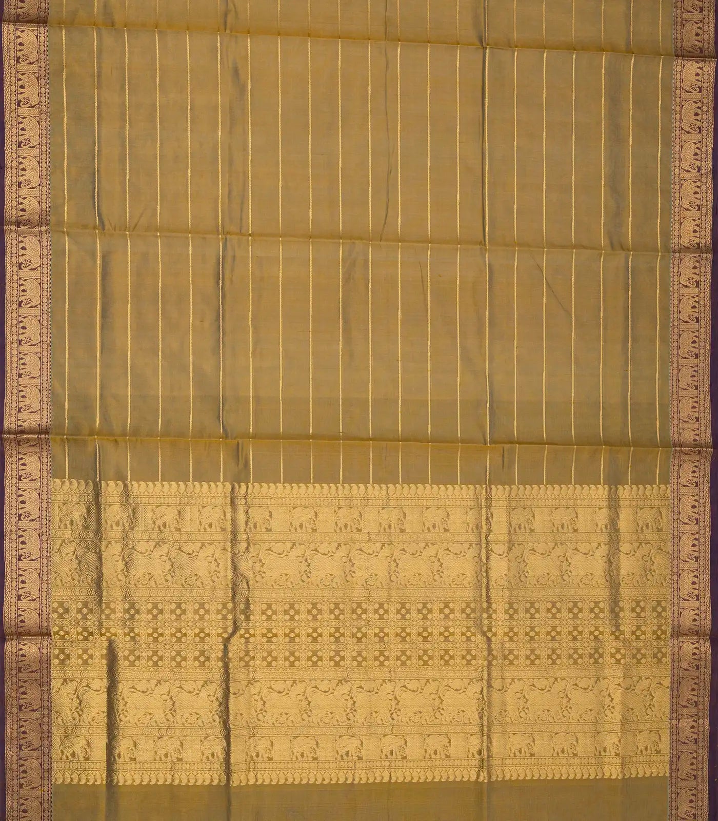 Beige Handloom Silk Cotton Saree With Zari Stripes