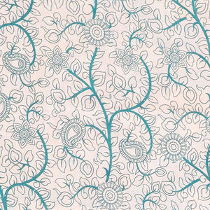 Red floral vine machine-printed kalamkari cotton saree, contrast tree motifs border & peacock pallu