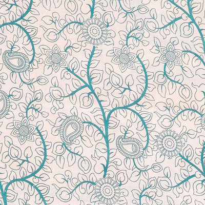 Red floral vine machine-printed kalamkari cotton saree, contrast tree motifs border & peacock pallu