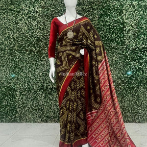 Brown Tarabali Odisha Ikat Contemporary Silk Saree