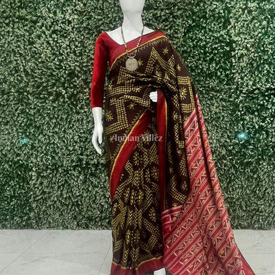 Brown Tarabali Odisha Ikat Contemporary Silk Saree