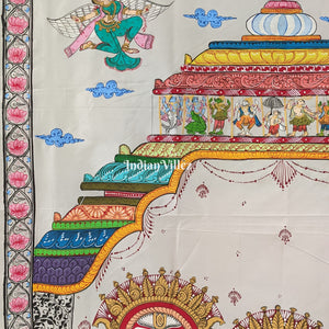 White Shree Jagannath Theme Hand-Painted Pattachitra Saree