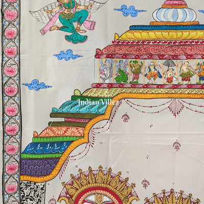 White Shree Jagannath Theme Hand-Painted Pattachitra Saree