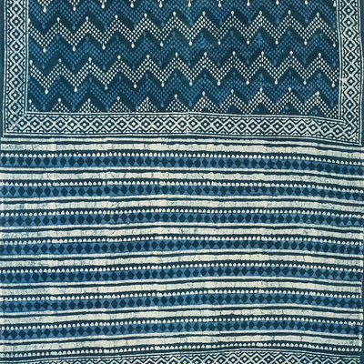 Navy Blue Woven Jaipur Cotton Saree Printed With Floral  Motifs