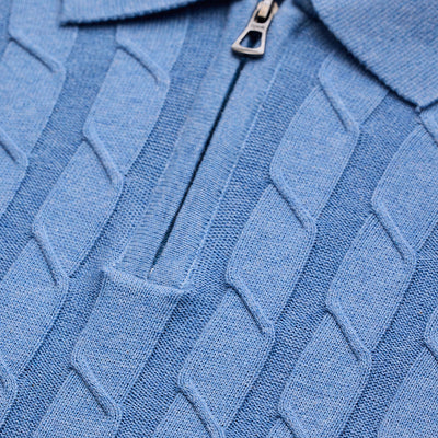 Light Blue Zipper Knitted Polo T-Shirt