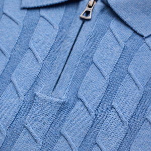 Light Blue Zipper Knitted Polo T-Shirt
