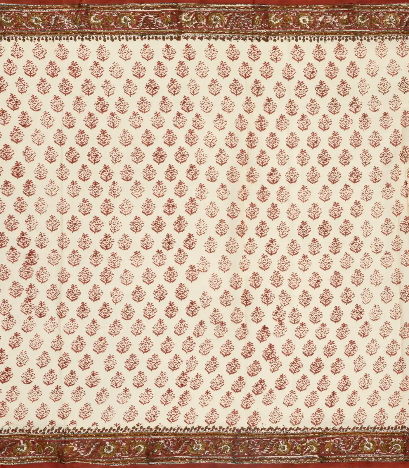 White Woven Jaipur Cotton Saree Printed With Floral Motifs