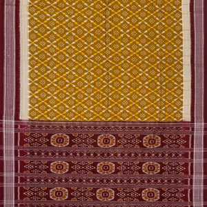 Mustard Handloom Orissa Cotton Saree With Tie & Dye Jaal Motifs