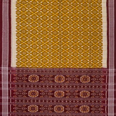 Mustard Handloom Orissa Cotton Saree With Tie & Dye Jaal Motifs