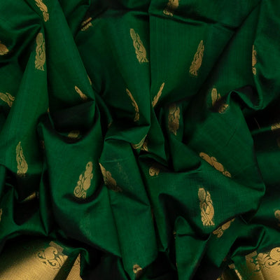 Dark Green Handloom Silk Cotton Saree With Annam Buttas