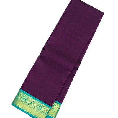 Purple Handloom Korvai Kanchipuram Silk Saree With Turquoise Border