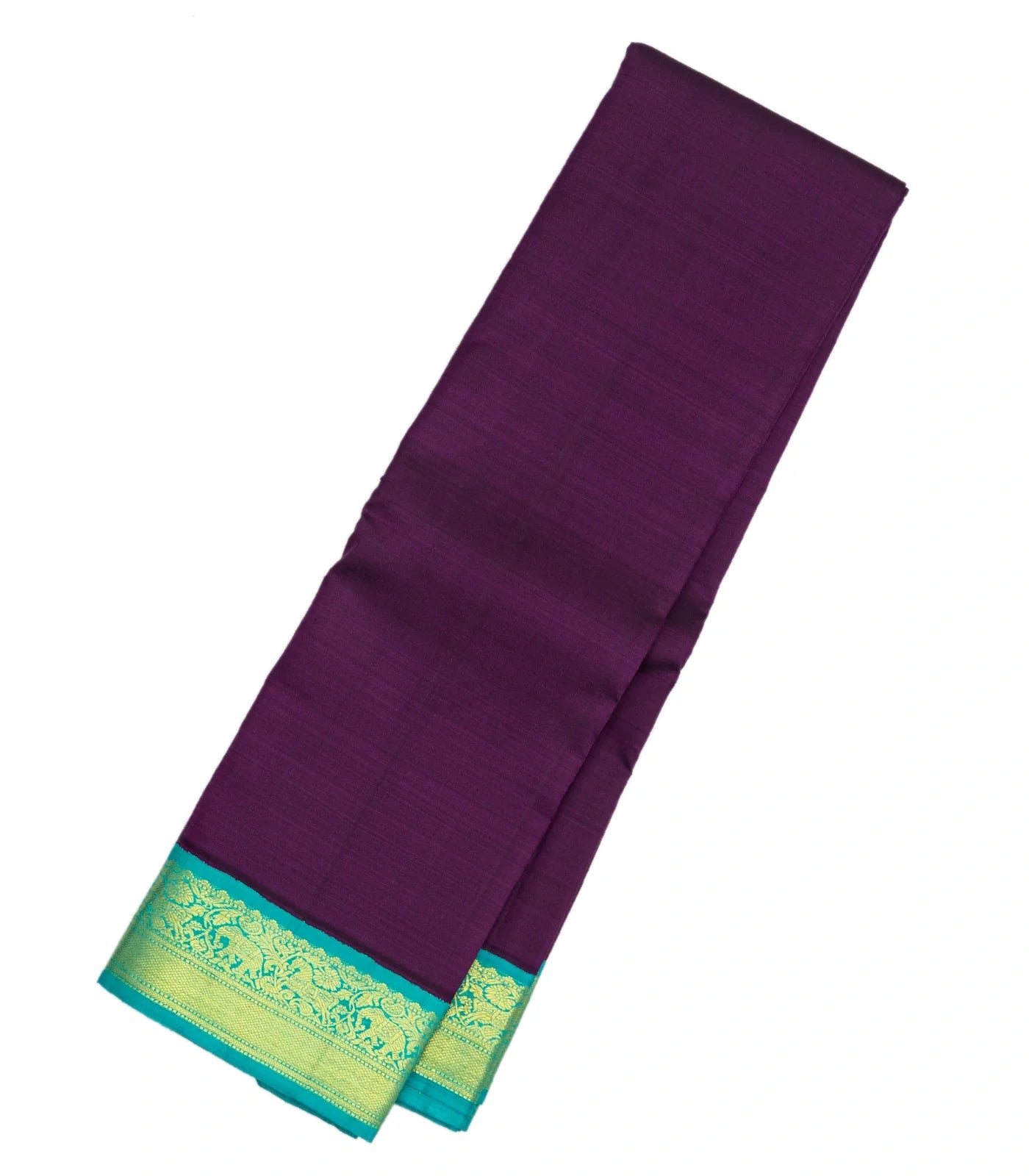 Purple Handloom Korvai Kanchipuram Silk Saree With Turquoise Border
