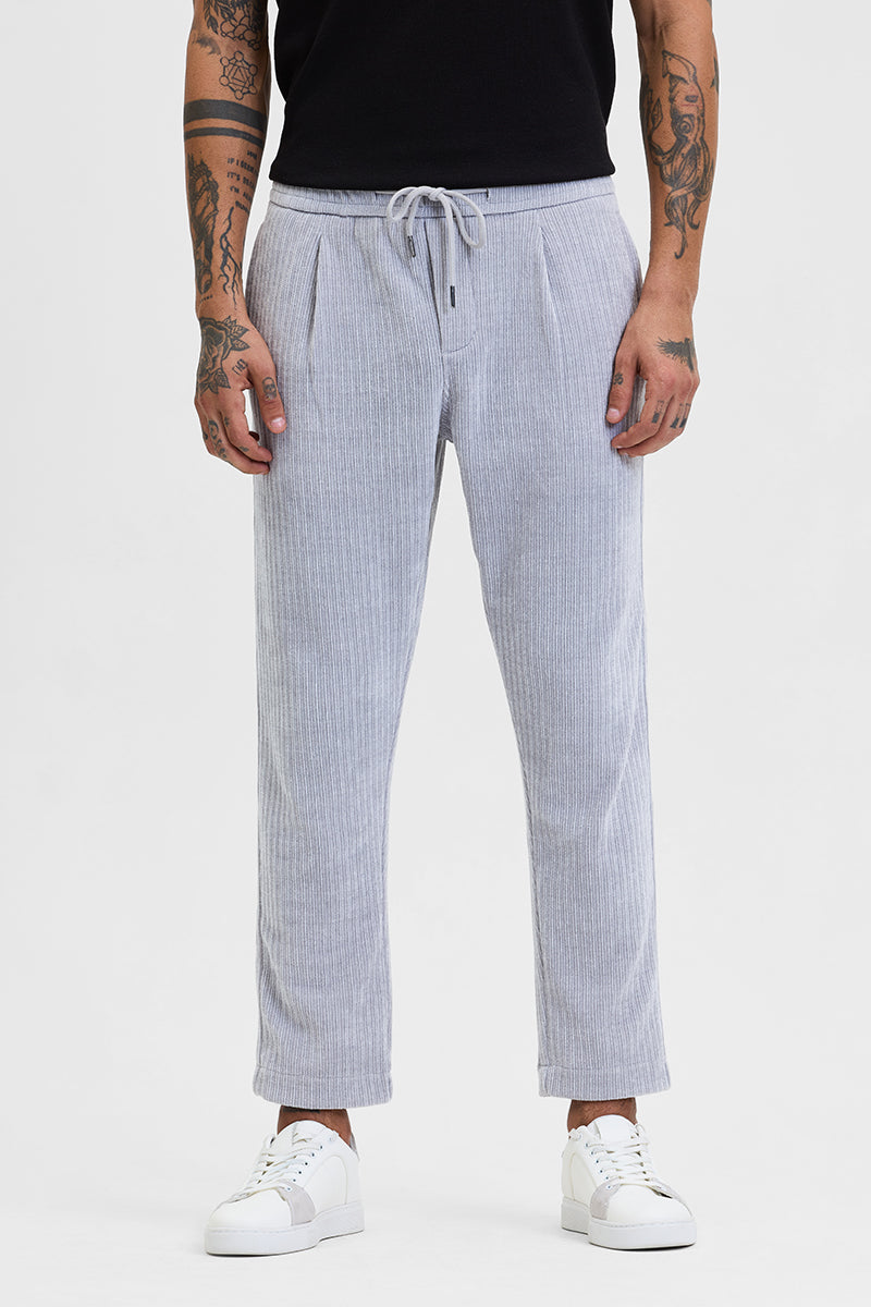 Light Grey Corduroy Relaxed Fit Trousers