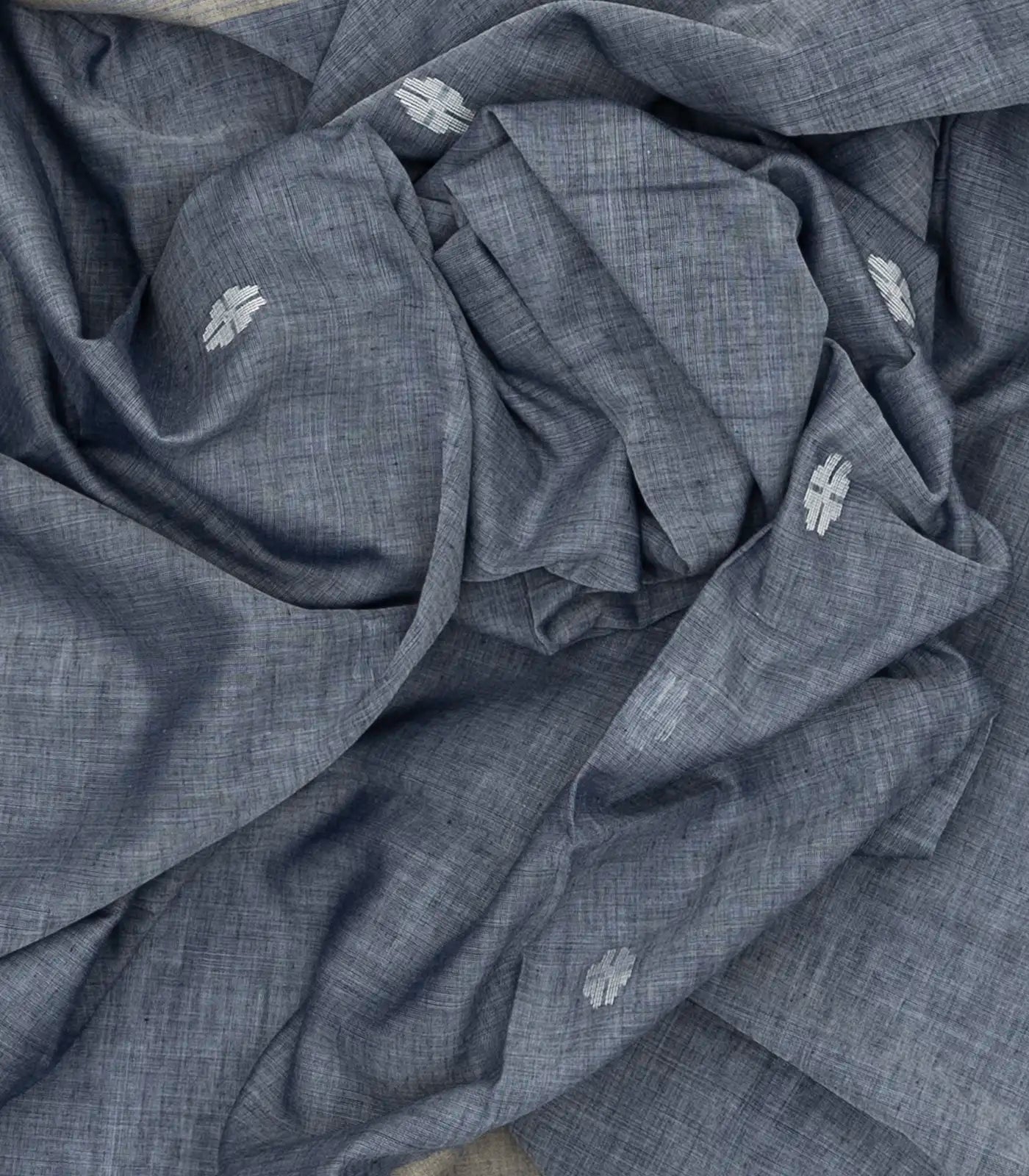 Grey Handloom Bengal Cotton Saree With Floral Buttas