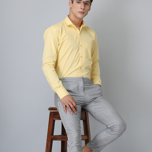 Frankshirt Yellow Solid Tailored Fit Cotton Casual Shirt for Man