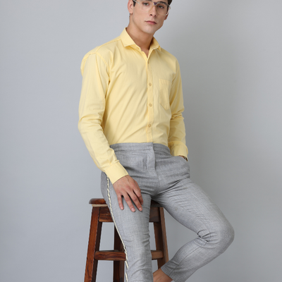 Frankshirt Yellow Solid Tailored Fit Cotton Casual Shirt for Man