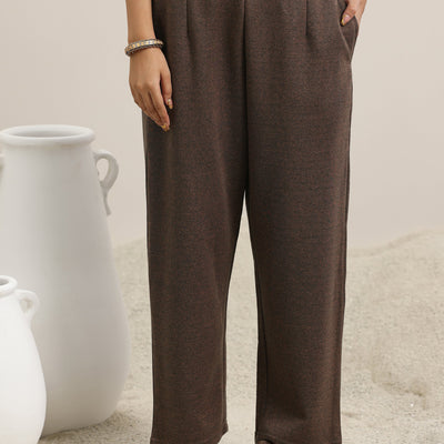 Brown Yoke Design Wool Blend Straight Suit With Dupatta