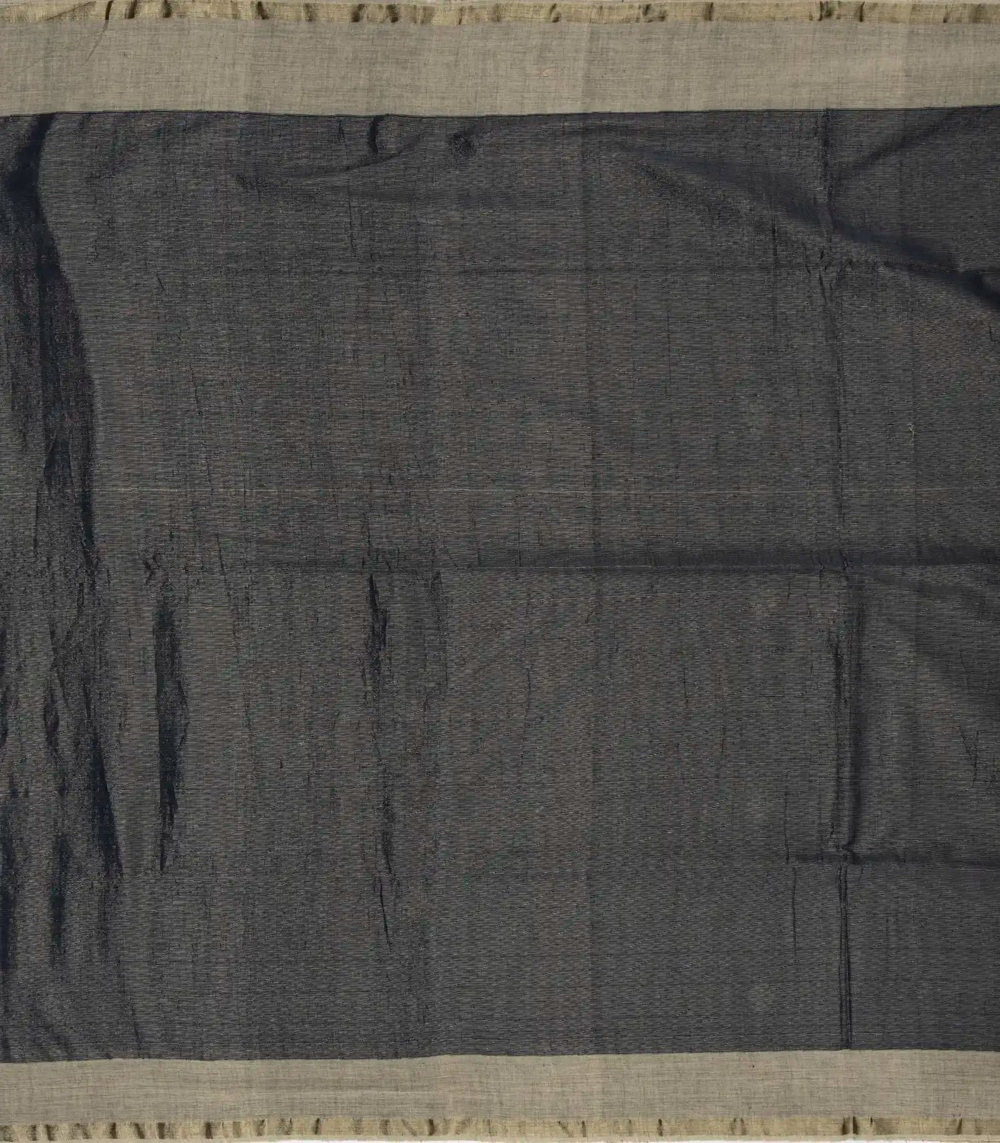 Dark Grey Handloom Bengal Cotton Tissue saree With Zari stripes and Floral (Phool) Buttis