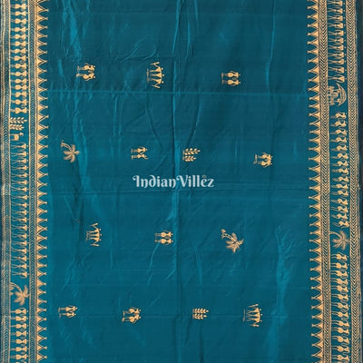 Pine Green Tribal Theme Hand-Painted Pattachitra Saree