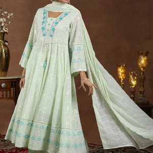 Green Embroidered Georgette Anarkali Suit With Dupatta
