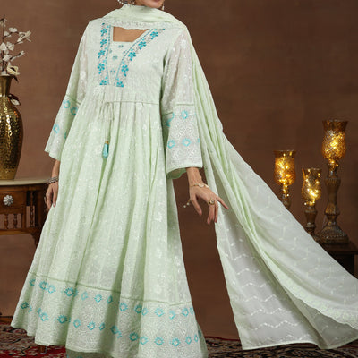 Green Embroidered Georgette Anarkali Suit With Dupatta