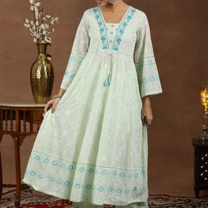 Green Embroidered Georgette Anarkali Suit With Dupatta