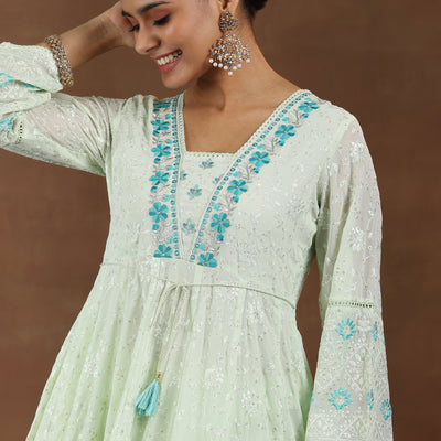 Green Embroidered Georgette Anarkali Suit With Dupatta