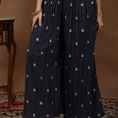 Grey Embroidered Georgette Straight Suit With Dupatta