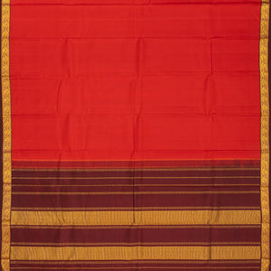 Red Handloom Kanchipuram Silk Saree With Brown Border