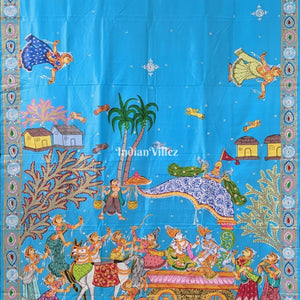 Sky Blue Mathura Vijay Theme Pattachitra Saree