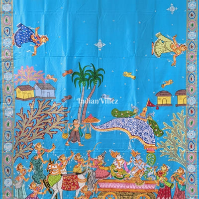 Sky Blue Mathura Vijay Theme Pattachitra Saree