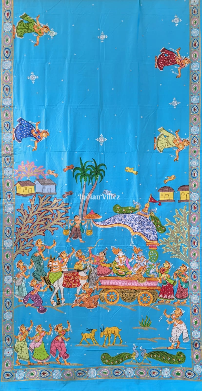 Sky Blue Mathura Vijay Theme Pattachitra Saree