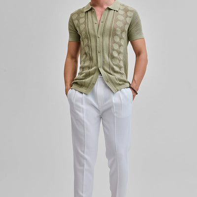 White Textured Relaxed Fit Trousers