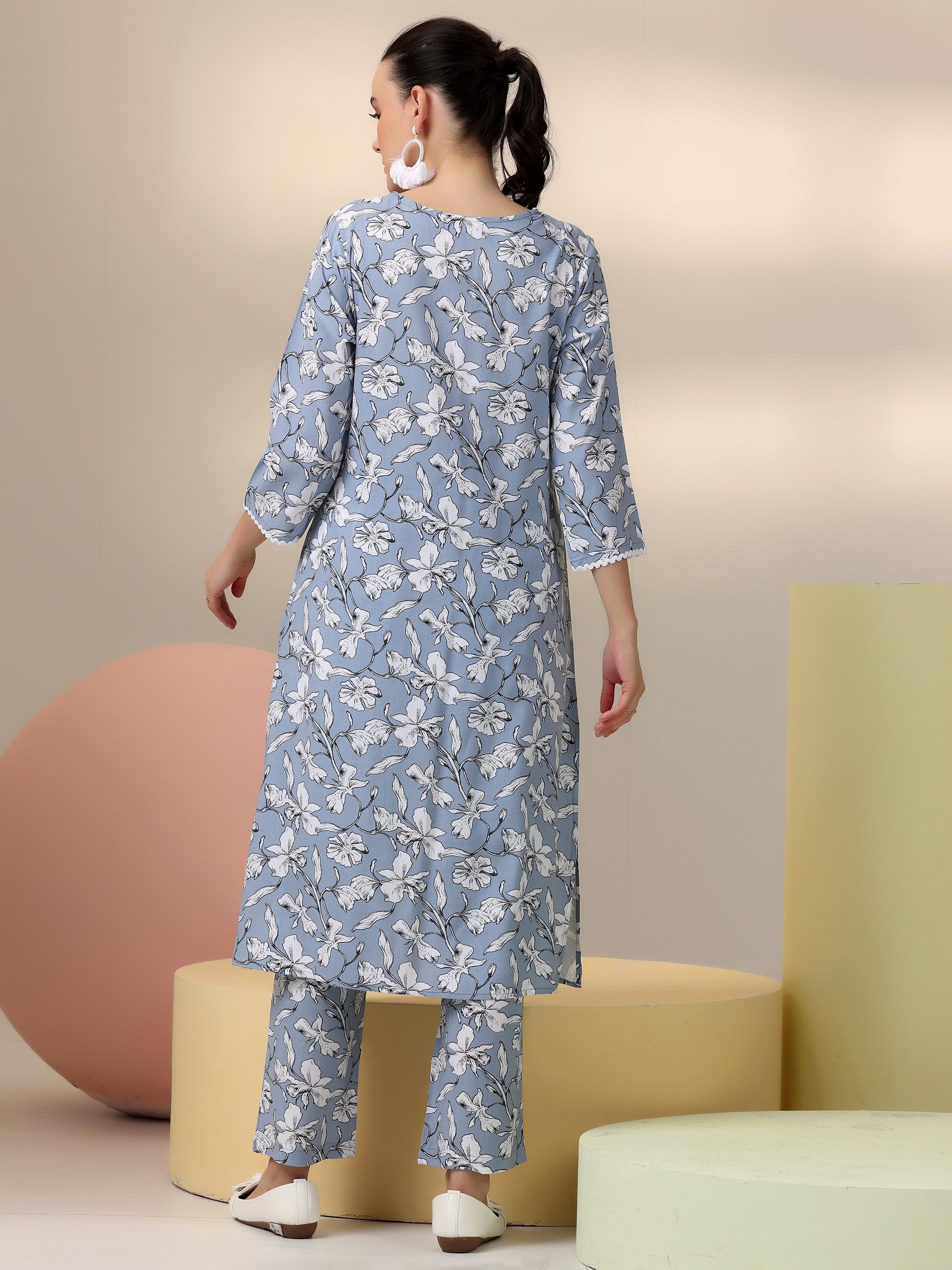 Grey Printed Rayon Co-Ords