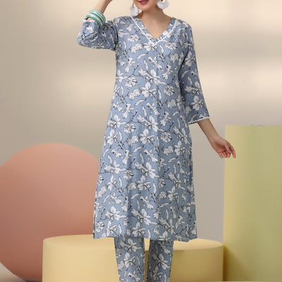 Grey Printed Rayon Co-Ords