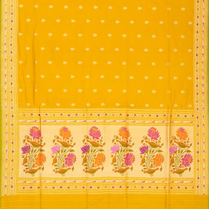 Mustard Handwoven Banarasi Silk Saree With Floral Motifs