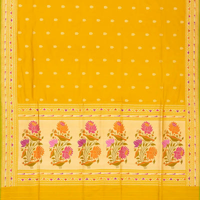 Mustard Handwoven Banarasi Silk Saree With Floral Motifs