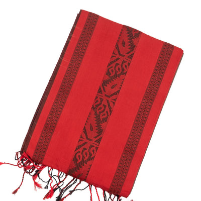 Grey Handloom Bengal Cotton Saree With Red Border