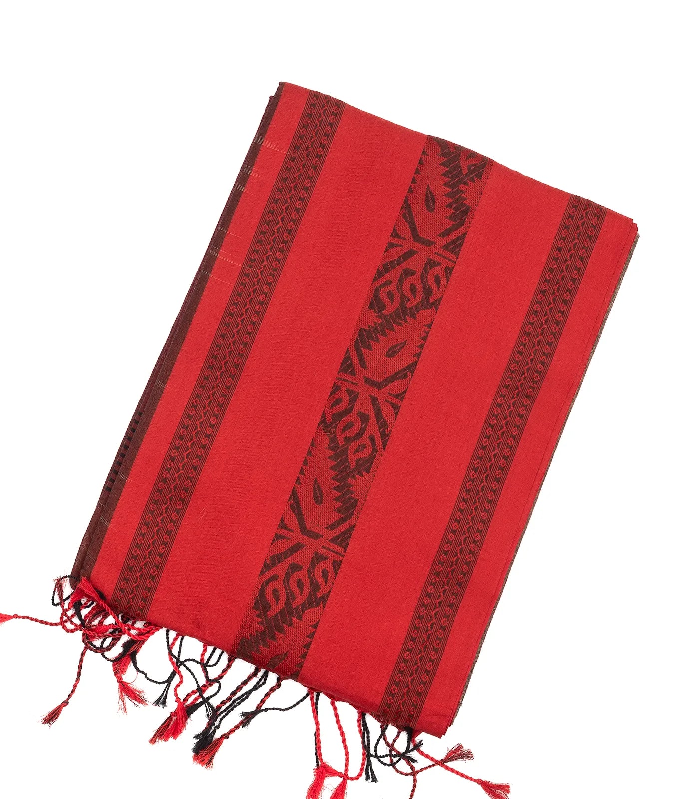 Grey Handloom Bengal Cotton Saree With Red Border