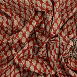 Rust Handloom Chanderi Cotton Saree With Printed Flower Motifs