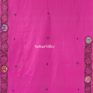 Royal Pink PEACOCK (Mayur) & Nartaki Theme Pattachitra Silk Saree