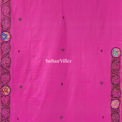 Royal Pink PEACOCK (Mayur) & Nartaki Theme Pattachitra Silk Saree