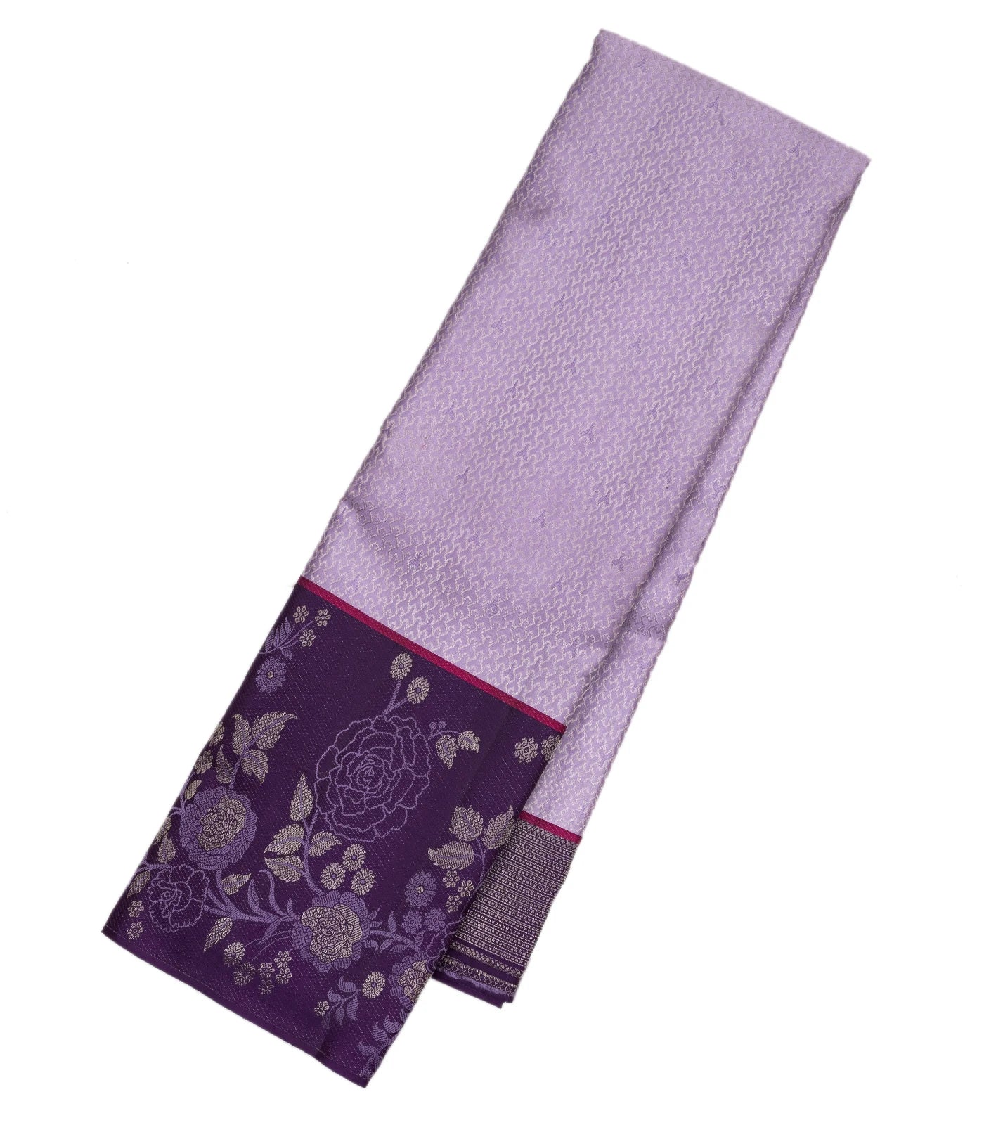 Lavender Handloom Kanchipuram Korvai Silk Saree With Geometric Motifs