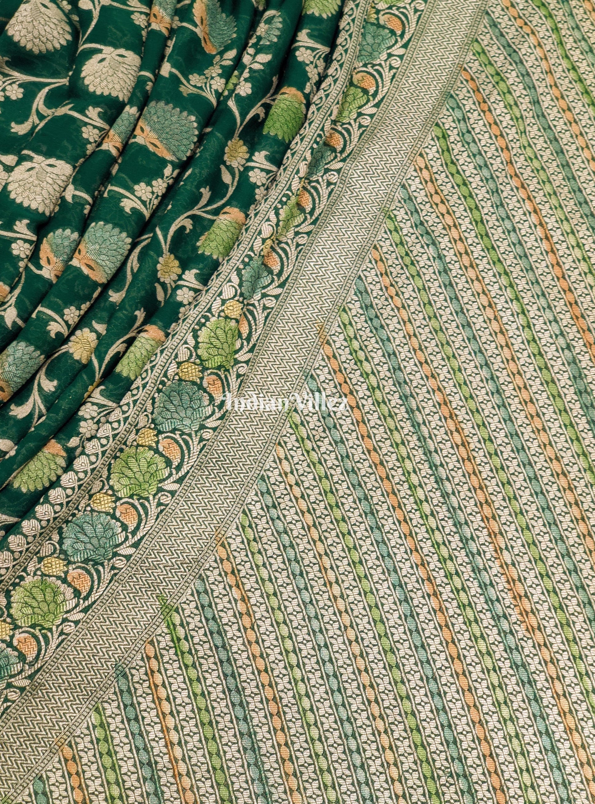 Rama Green Pure Banarasi Khaddi Georgette Saree